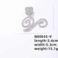 Ciondolo a cuore argento lettera V con strass di misura 5,4 cm per 5,3 cm - Lettera V Argentata con Strass