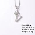 Silver hip hop V letter pendant with crown and pavé zircons on a rope chain - Silver Letter V