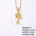 Collana placcata oro con ciondolo lettera T corona in zirconi e catena a corda intrecciata - Lettera T (N00660-T)