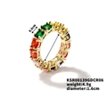 Hip hop style gold eternity ring featuring double rows of colorful oval zircons - Size 6 / Gold Colorful Style (KSR00139GDCR06)