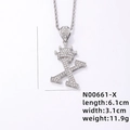 Hip hop silver crown letter X pendant necklace with iced out white rhinestones and rope chain - Silver Letter X