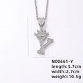 Silver crown letter Y pendant with white zircons on a rope chain, 5.7cm by 2.7cm - Silver Letter Y