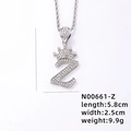 Hip hop silver crown letter Z pendant with micro paved cubic zirconia and rope chain - Silver Letter Z
