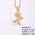 Ciondolo lettera X hip hop placcato oro con corona e micro zirconi luccicanti - Lettera X (N00660-X)