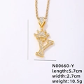 Collana con ciondolo a corona lettera Y in stile hip hop placcato oro con zirconi - Lettera Y (N00660-Y)