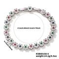 Pulsera de flores plateada con circonitas de colores y cadena de extensión ajustable - Estilo de Flor Colorida (KSB00158-5)
