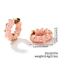 Orecchini a cerchio in acciaio con smalto rosa e spirale dorata, diametro 1,6 cm - Rosa