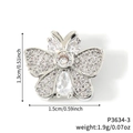 Detail of butterfly zircon charm showing dimensions 1.5cm by 1.3cm and 1.9g weight - Silver Butterfly Clear Zirconia Charm (P3634-3)