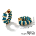Vintage gold hoop earrings with ribbed blue enamel texture and 1.6cm diameter size - Blue