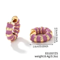 Vintage gold hoop earrings with light purple enamel stripes in a bamboo texture design - Purple