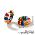 Hoop earrings in golden finish featuring vibrant colorful enamel striped sections - Large Multicolor (E01057HCD)