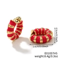 Vintage gold hoop earrings with bright red enamel stripes and retro bamboo texture finish - Vintage Red Gold Style (E01057HS)