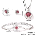 Silver four-leaf clover jewelry set with red heart stones and white pavé crystals - Silver Red Zirconia Style (TZ00291-13)