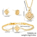 Three-piece golden clover jewelry set with champagne stones and white zircon accents - Gold Champagne Zirconia Style (TZ00291-14)