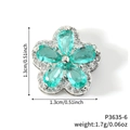 Silver flower pendant with green teardrop stones and white zircon details, size 1.3cm - Silver Turquoise Five-Petal Flower Charm (P3635-6) / Silver/Cyan Green