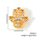 Golden Hamsa hand pendant with sparkling crystals and eye motif, dimensions displayed - Gold Hamsa Hand Zirconia Pendant (P3638-2) / 1.3cm x 1.2cm / Gold