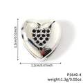 Silver heart bead with black stone pavé inlay for DIY charm bracelets and jewelry - Heart-Shaped Inlaid Black Rhinestone (P3640-4) / Silver