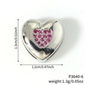 Silver heart charm bead with pink crystal inlay for DIY letter bracelets - Heart-Shaped Inlaid Pink Rhinestone (P3640-6) / Silver
