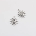 Macro detail of two silver sun pendants with textured hammer finish and spiral center - Silver 24*19mm