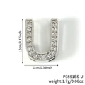 Polished silver letter U pendant with cubic zirconia inlay and precise size markings - Silver Letter U Pavé Zirconia Pendant (52)
