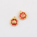 Detail of red floral charms with Fu character and tiger for DIY jewelry making - Gold