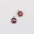 Detail of red enamel Fu character and zodiac animal flower-shaped jewelry charms - White K/Silver
