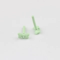 Close-up of light green matte bow charms with stainless steel pins for DIY earring making - Fruit Green