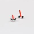 Detailed view of silver bow-shaped earring charms with red protective tubes for DIY - White K/Silver