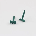 Macro detail of dark green matte alloy bow earrings with stainless steel pins - Dark Green