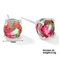 Minimalistische zilveren oorknopjes met 0,6 cm rood-groene kristal in een 4-klauws zetting - Zilverkleurig Roos Groen Strass (4 Klauwen 0.6)