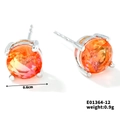 Pink round cut glass stud earrings with silver 4-prong setting 0.6cm diameter - Silver Base Orange Stone (E01364-12)