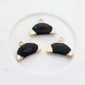 Trois pendentifs en agate en forme de lune avec bordure dorée pour bijoux DIY - Noir