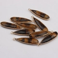 Tiger eye stone long teardrop pendant with gold-plated faceted edges and hanging loop - Dark Coffee Wood Grain