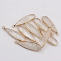 Waterdrop-shaped natural white agate pendant with gold-plated metal rim and ice crack texture - White