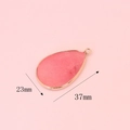 Pink natural agate teardrop pendant with gold metal edging, size 23x37mm - Pink