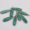 Green natural agate water drop pendants with gold plated edges for jewelry making - Green