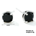 Minimalist black round glass stud earrings with silver 4-prong setting and 0.6cm diameter - Silver Base Black Stone (E01364-19)