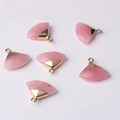 Set of six pink rose quartz fan-shaped faceted pendants with gold plated metal edges - Pink