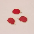 Three pieces of irregular red agate stone pendants with gold metal plated frames - Red