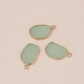 Irregular mint green agate stone pendant with gold metal edge for jewelry making - Light Green