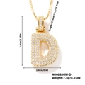Ciondolo lettera D stile Hip Hop con zirconi e collana a catena box dorata - Oro Strass Bianco-D