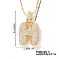 Gold plated H-letter pendant necklace with white zircons on a 45cm box chain - Gold White Rhinestone-H