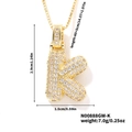 Golden hip hop bubble letter K pendant with cubic zirconia on a 45cm box chain necklace - Gold White Rhinestone-K