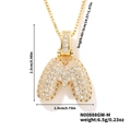 Golden hip hop letter M pendant with cubic zirconia and adjustable box chain link - Gold White Rhinestone-M