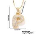 Gold plated hip hop puffy letter P pendant with sparkling cubic zirconia and box chain - Gold White Rhinestone-P