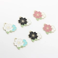 Handmade cherry blossom alloy pendants with colorful enamel drips for DIY jewelry making - Random Mixed