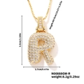 Chunky gold letter R pendant with cubic zirconia pavé and detailed size measurements - Gold White Rhinestone-R