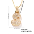 Gold plated puffy letter S pendant with white cubic zirconia and 45cm box chain - Gold White Rhinestone-S