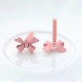 Pink matte finish bow stud earring charm with central post for DIY jewelry projects - Pink
