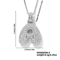 Silver tone puffy letter A pendant necklace with micro paved cubic zirconia and box chain - Silver White Rhinestone-A